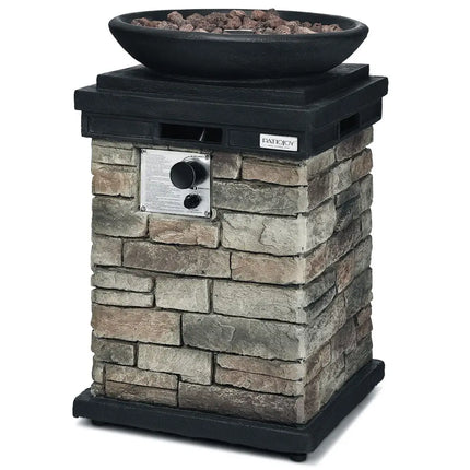 40000BTU Outdoor Propane Burning Fire Bowl Column Realistic Look Firepit Heater-Gray - Gray - Fire Pit Tables
