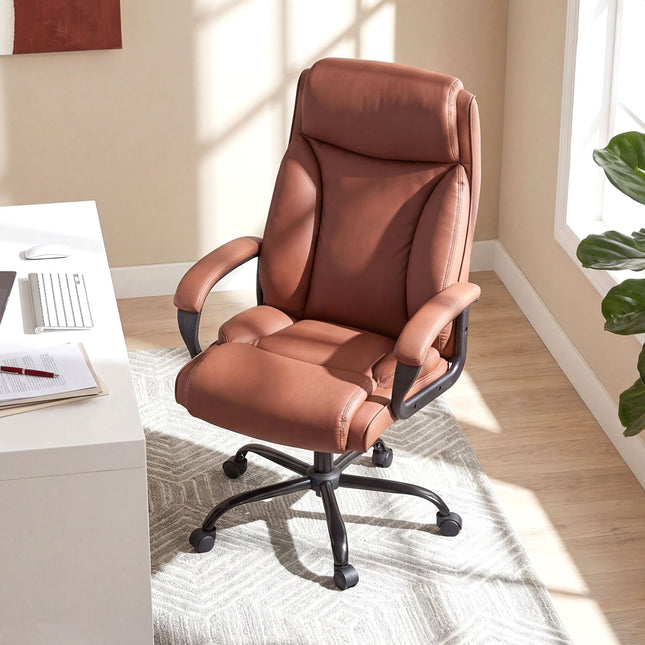 400LBS Big and Tall Chair High Back Executive Chair Ergonomic Leather Computer Chair-Brown