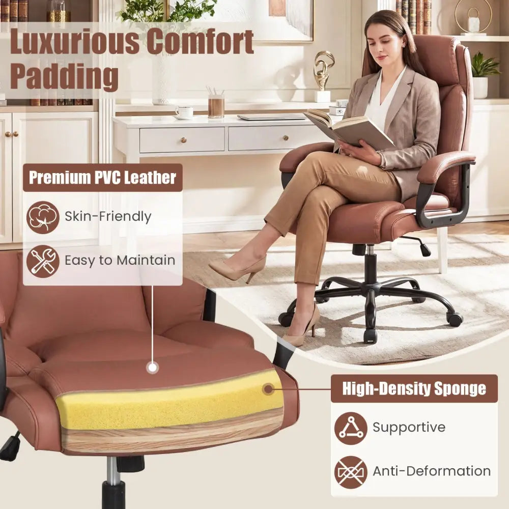 400LBS Big and Tall Chair High Back Executive Chair Ergonomic Leather Computer Chair-Brown - Brown - Big and Tall Chairs