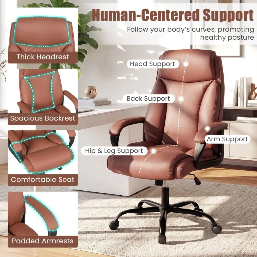 400LBS Big and Tall Chair High Back Executive Chair Ergonomic Leather Computer Chair-Brown - Brown - Big and Tall Chairs