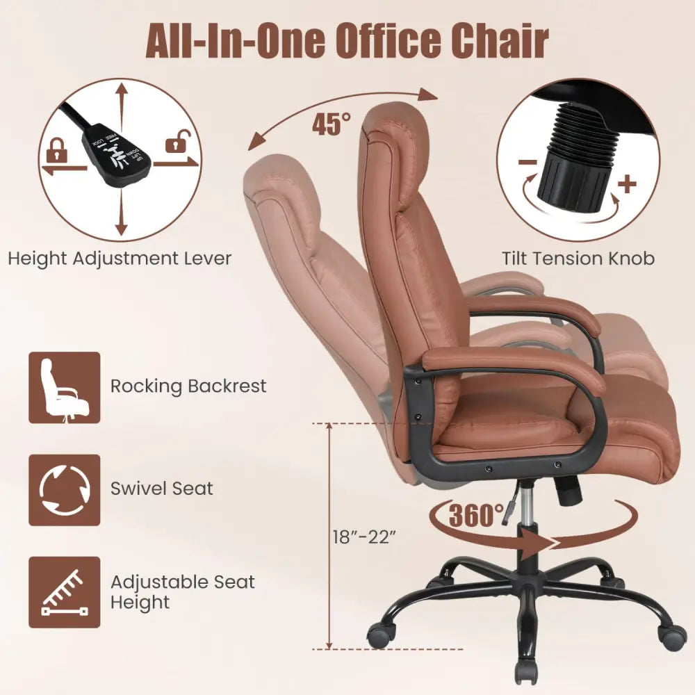 400LBS Big and Tall Chair High Back Executive Chair Ergonomic Leather Computer Chair-Brown - Brown - Big and Tall Chairs
