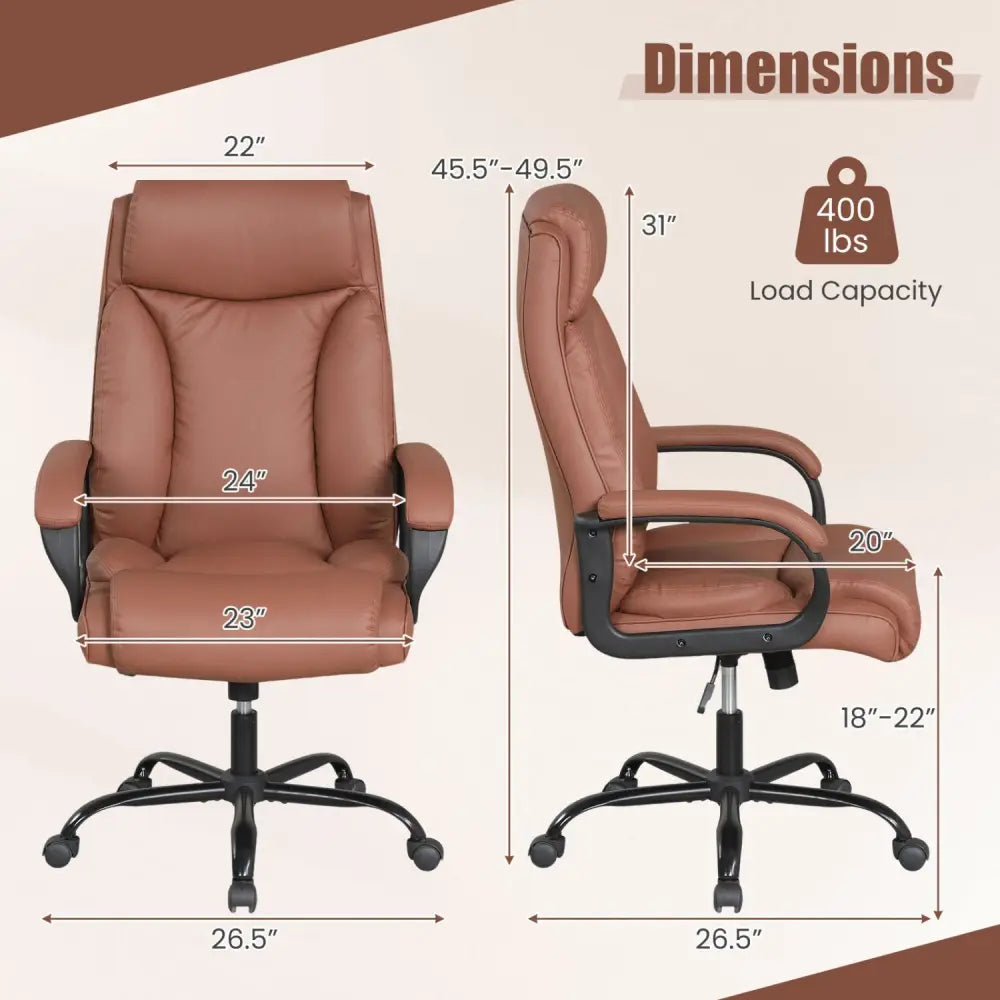 400LBS Big and Tall Chair High Back Executive Chair Ergonomic Leather Computer Chair-Brown - Brown - Big and Tall Chairs