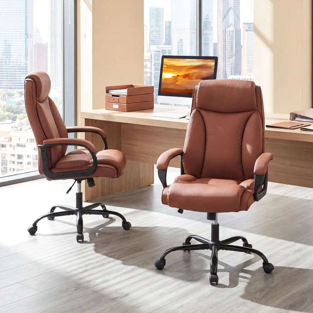 400LBS Big and Tall Chair High Back Executive Chair Ergonomic Leather Computer Chair-Brown - Brown - Big and Tall Chairs