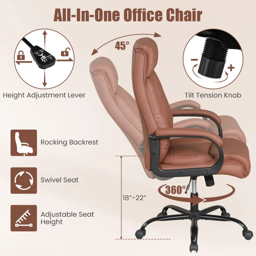 400LBS Big and Tall Chair High Back Executive Chair Ergonomic Leather Computer Chair-Brown - Brown - Big and Tall Chairs