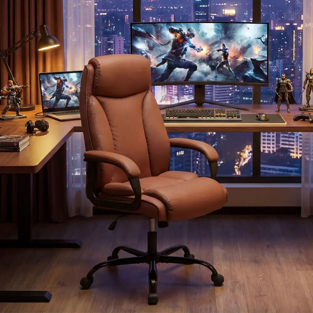 400LBS Big and Tall Chair High Back Executive Chair Ergonomic Leather Computer Chair-Brown - Brown - Big and Tall Chairs