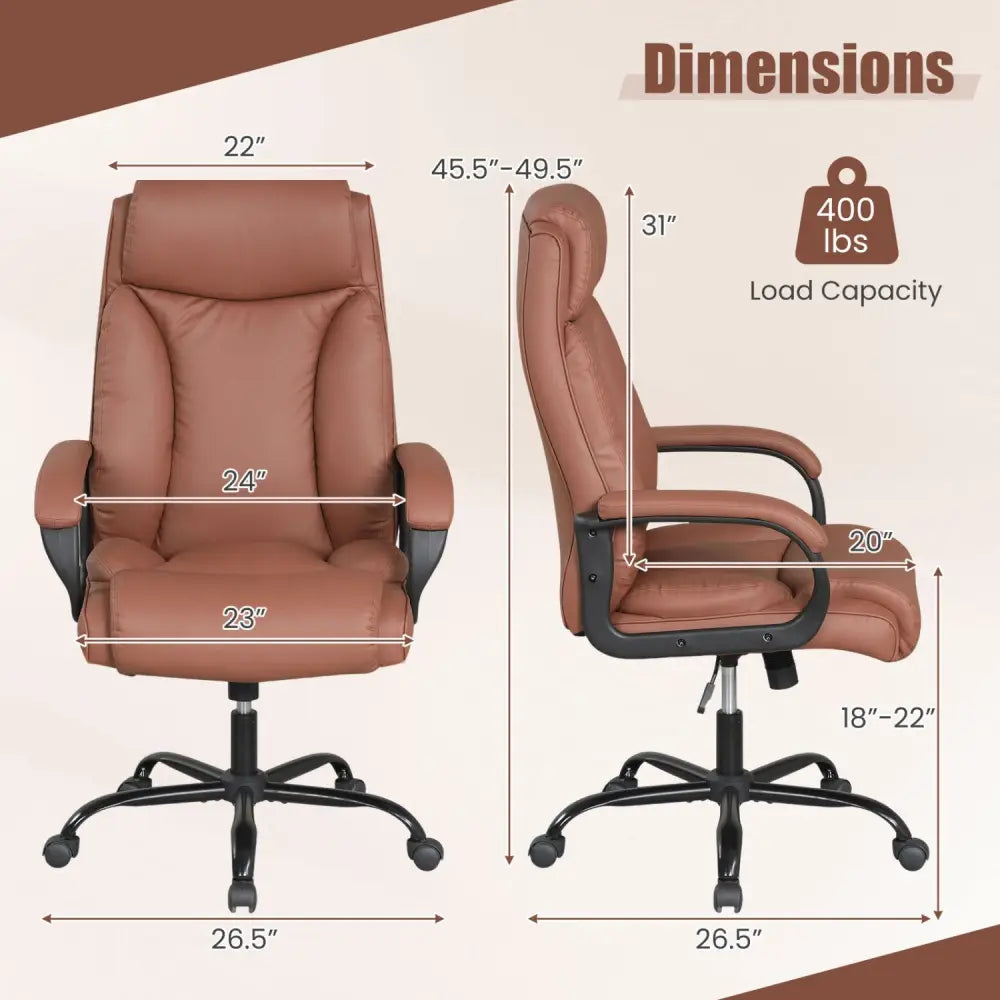 400LBS Big and Tall Chair High Back Executive Chair Ergonomic Leather Computer Chair-Brown - Brown - Big and Tall Chairs