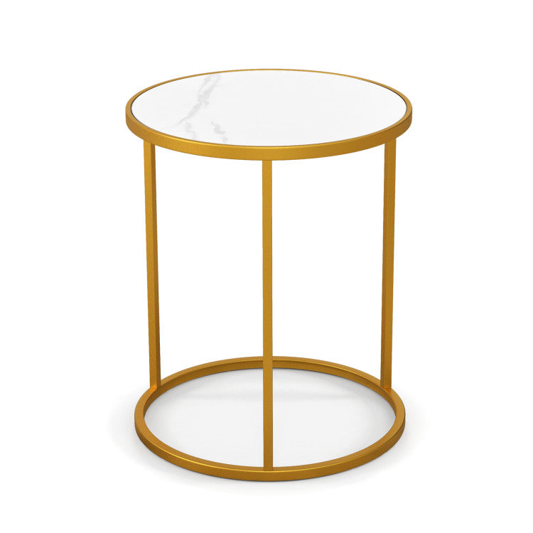 Set of  2 Modern Accent Chair and Marble Top Side Table Set