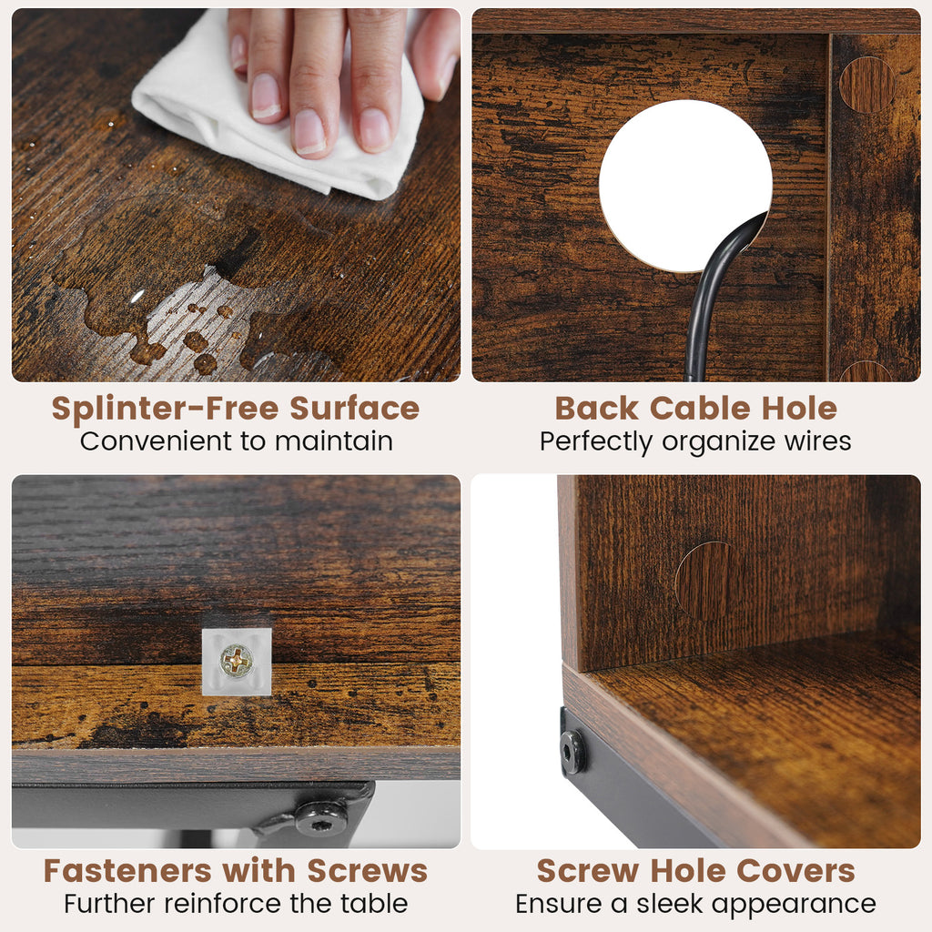 Console de 40 pouces avec station de recharge et lumières LED - Marron rustique