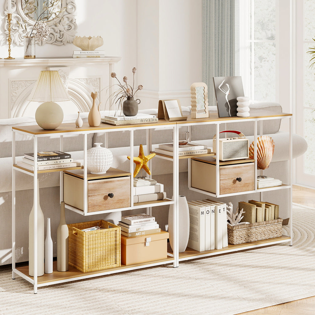 40 Inch Console Table Behind Sofa Couch with Storage-Natural