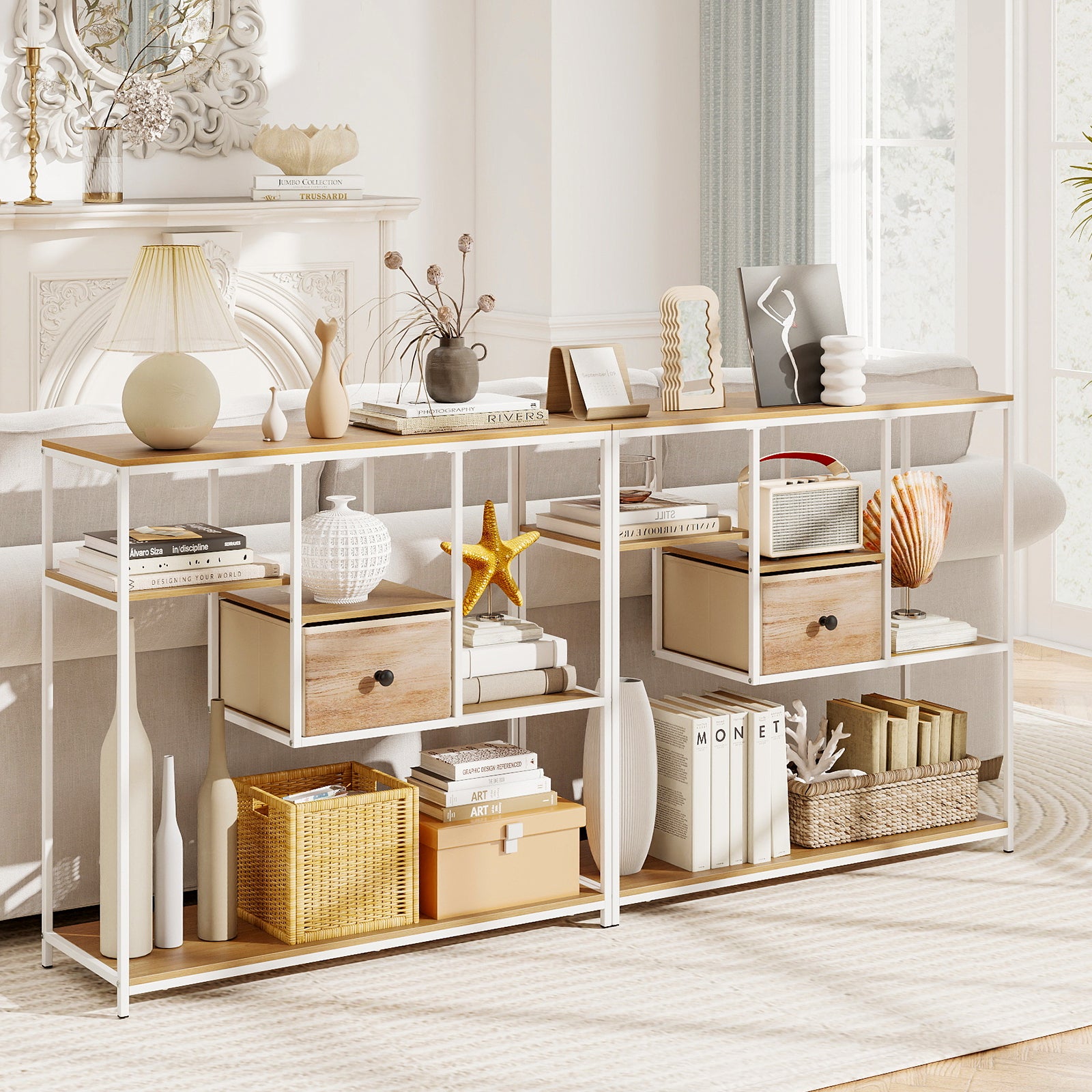 40 Inch Console Table Behind Sofa Couch with Storage-Natural