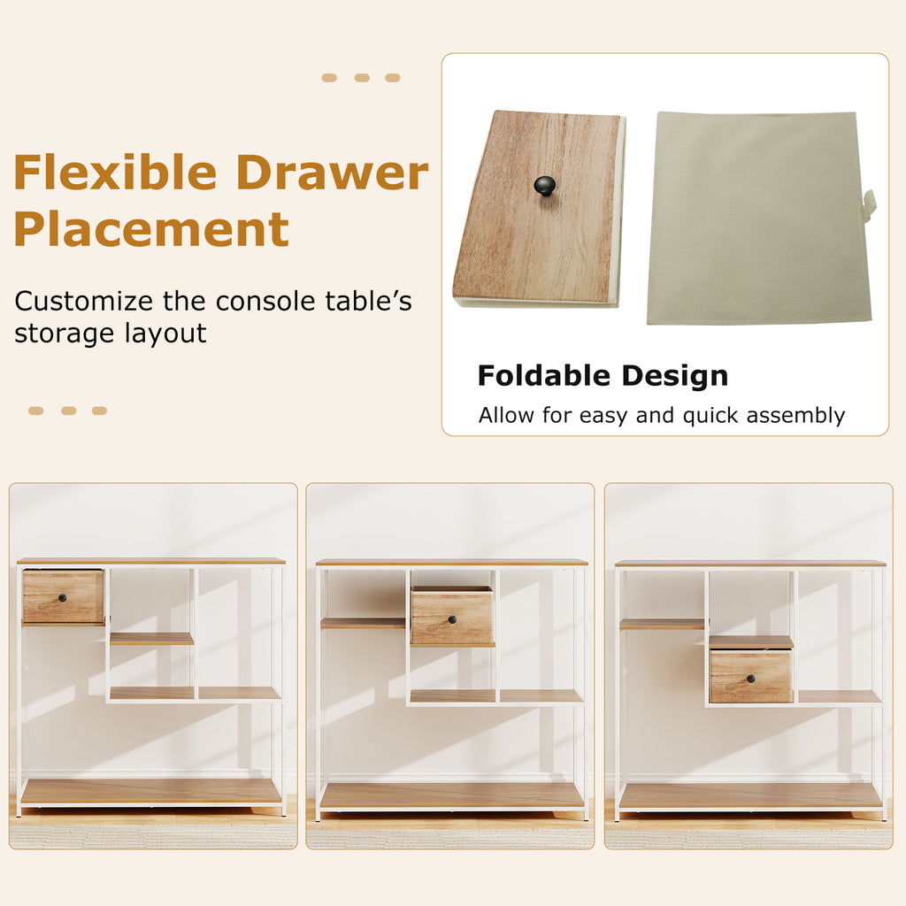 40 Inch Console Table Behind Sofa Couch with Storage-Natural