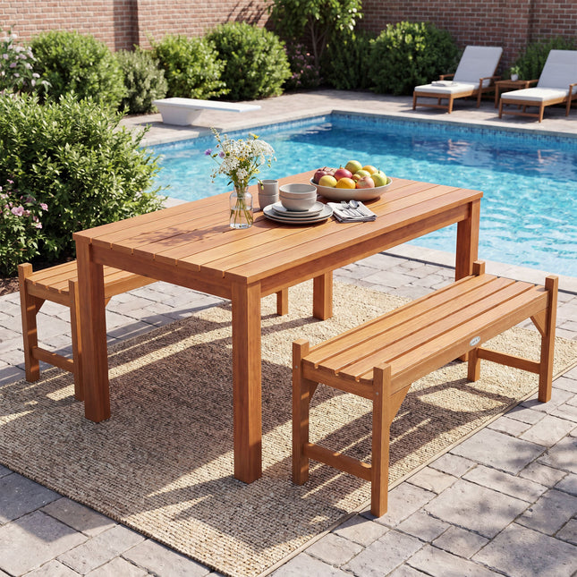 40 Inch Outdoor Bench with Slatted Contoured Seat for Deck Entryway-Set of 2