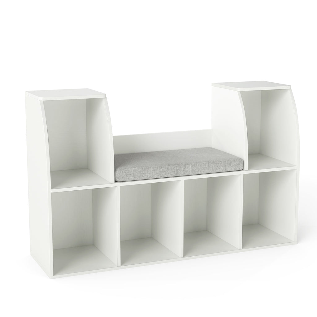 40 Inches Kids Bookshelf with Reading Nook Bookcase with 6 Open Cubes-White