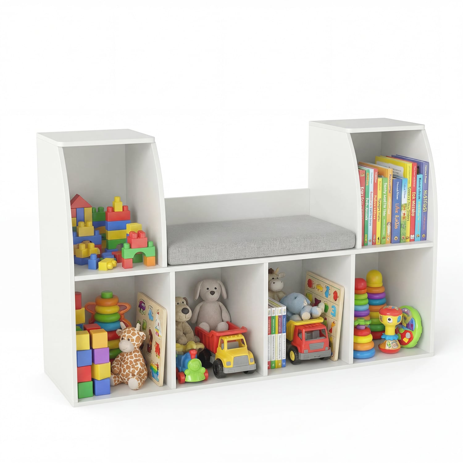 40 Inches Kids Bookshelf with Reading Nook Bookcase with 6 Open Cubes-White