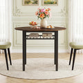 40€ Round Kitchen Table with Storage Shelf and Metal Frame for 4 People-Rustic Brown
