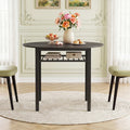 40€ Round Kitchen Table with Storage Shelf and Metal Frame for 4 People-Gray