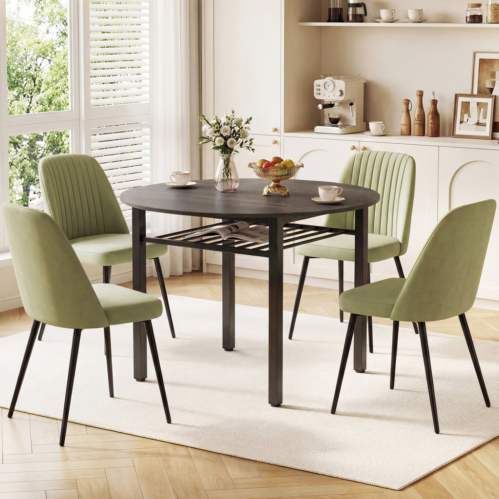 40€ Round Kitchen Table with Storage Shelf and Metal Frame for 4 People-Gray