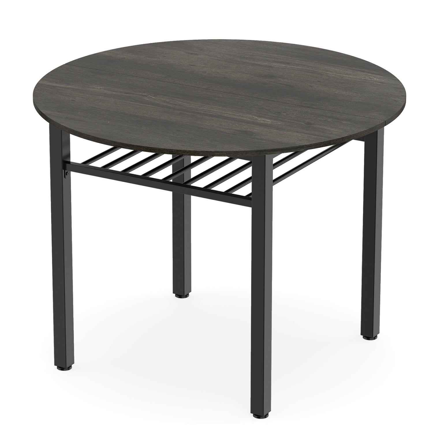40€ Round Kitchen Table with Storage Shelf and Metal Frame for 4 People-Gray