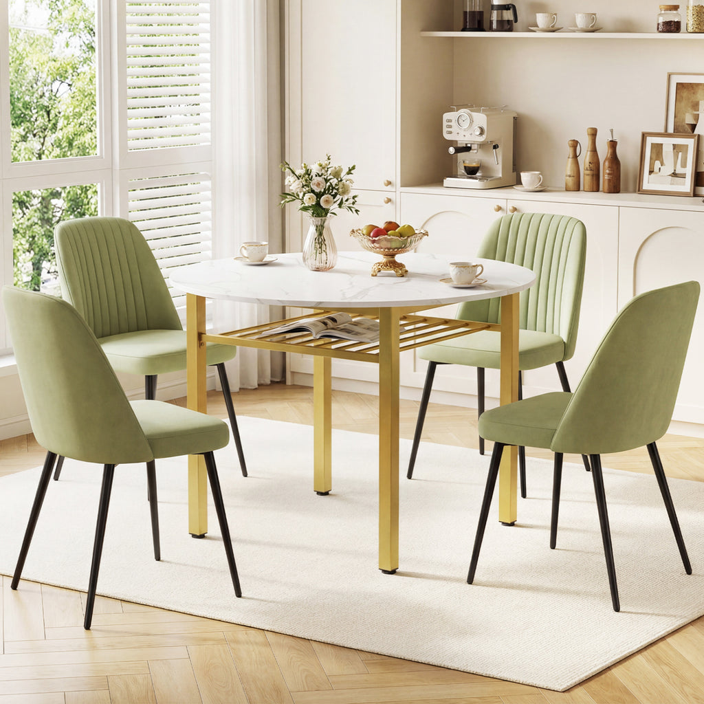 40€ Round Kitchen Table with Storage Shelf and Metal Frame for 4 People-White