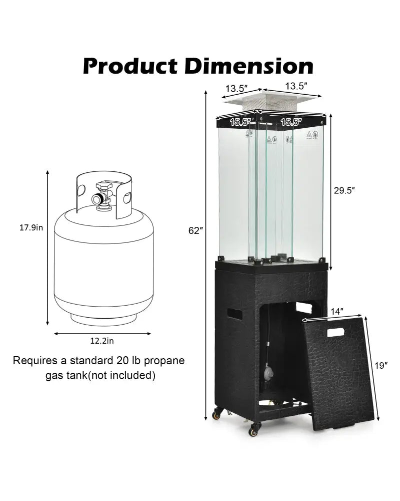 41 000 BTU Propane Patio Heater with Lockable Wheels-Black - Black - Patio Heaters