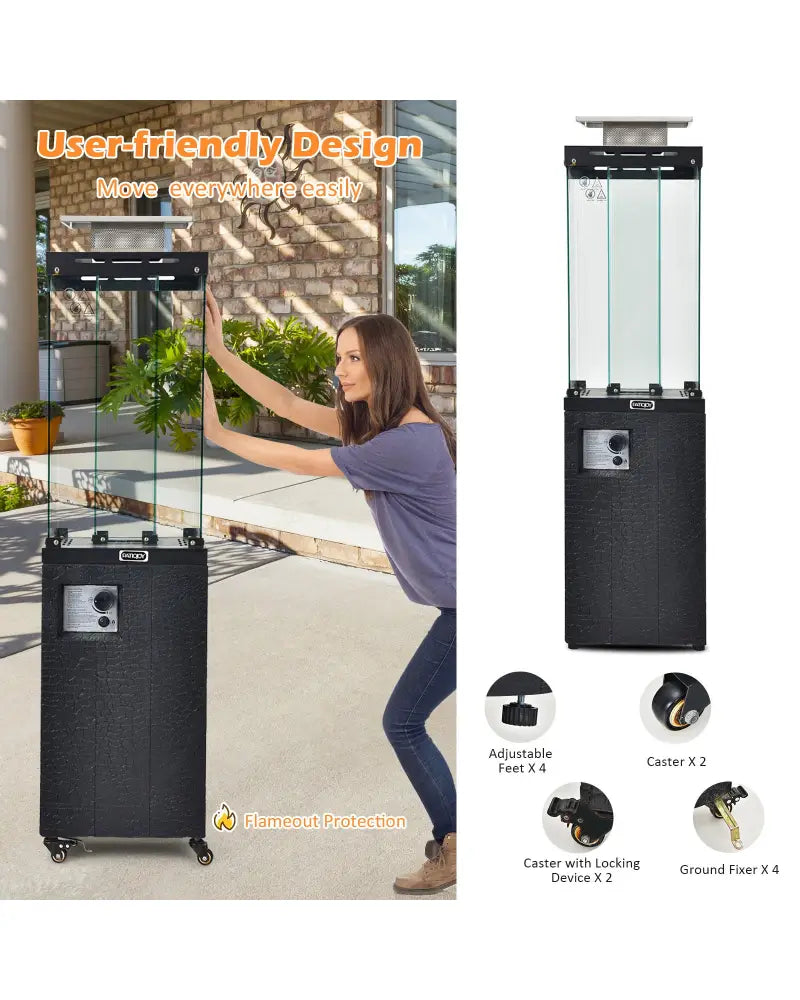 41 000 BTU Propane Patio Heater with Lockable Wheels-Black - Black - Patio Heaters