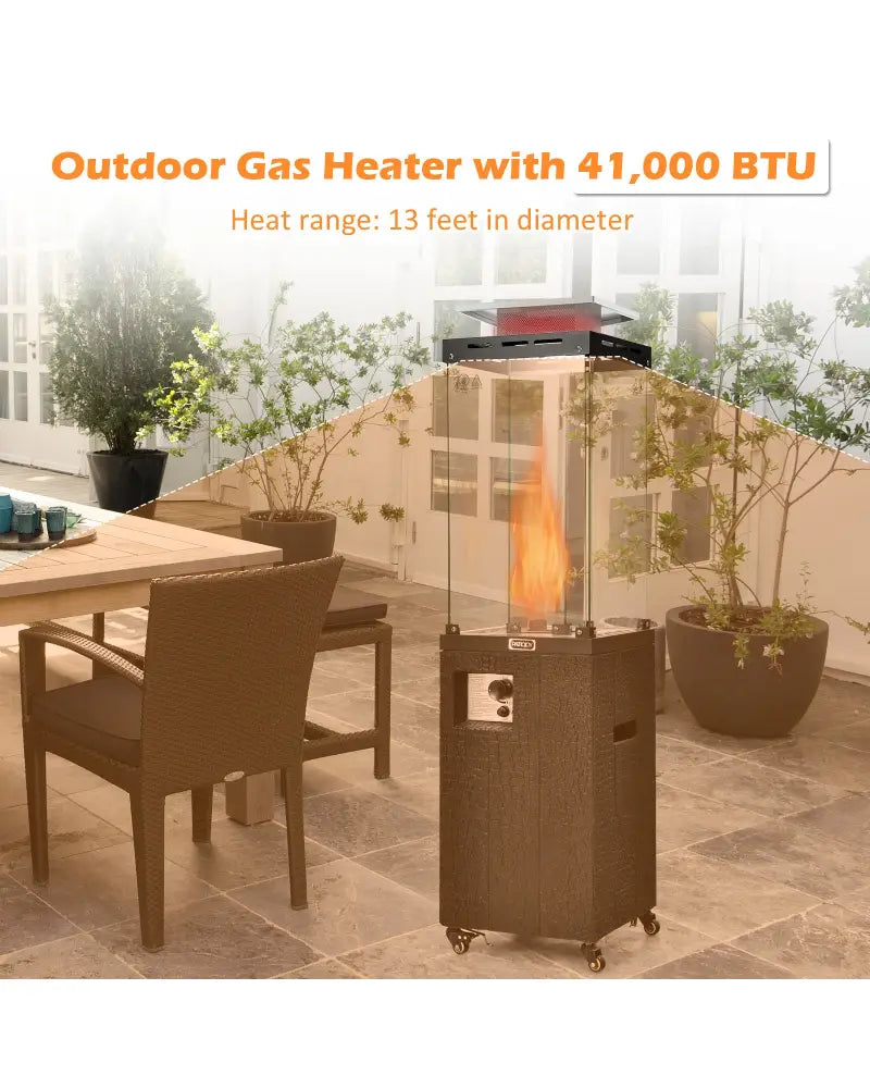 41 000 BTU Propane Patio Heater with Lockable Wheels-Black - Black - Patio Heaters