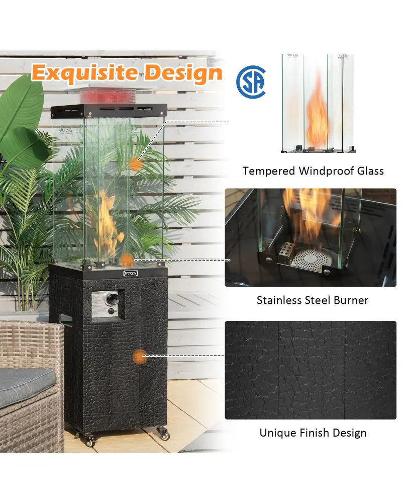 41 000 BTU Propane Patio Heater with Lockable Wheels-Black - Black - Patio Heaters