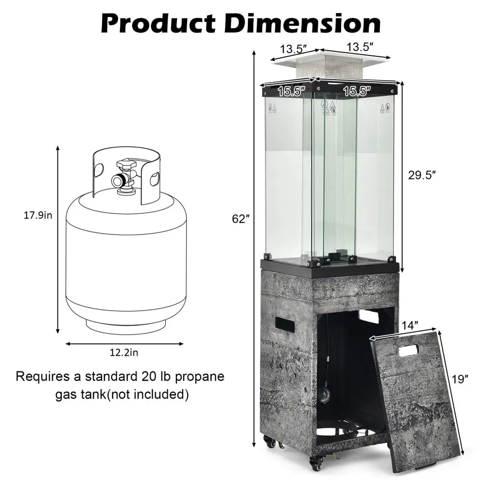 41 000 BTU Propane Patio Heater with Lockable Wheels-Dark Gray - Dark Gray - Patio Heaters