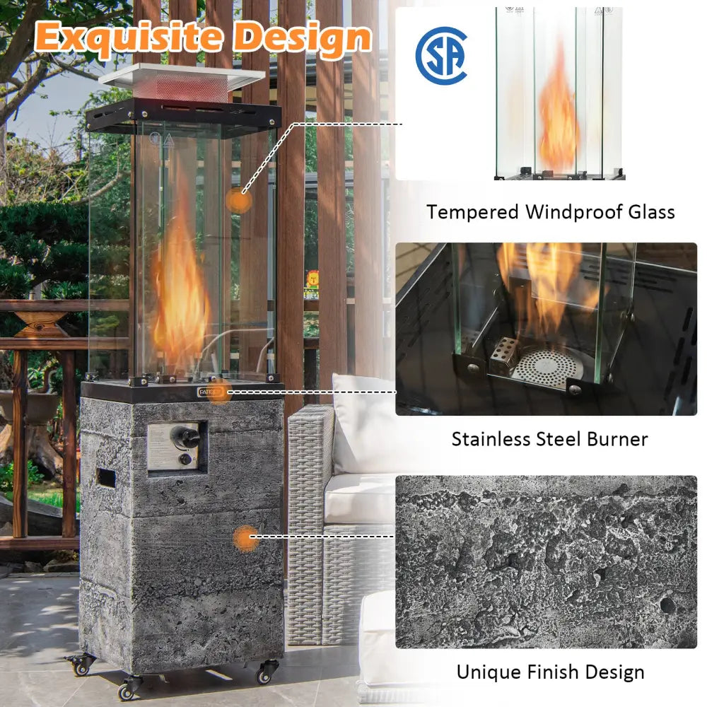 41 000 BTU Propane Patio Heater with Lockable Wheels-Dark Gray - Dark Gray - Patio Heaters