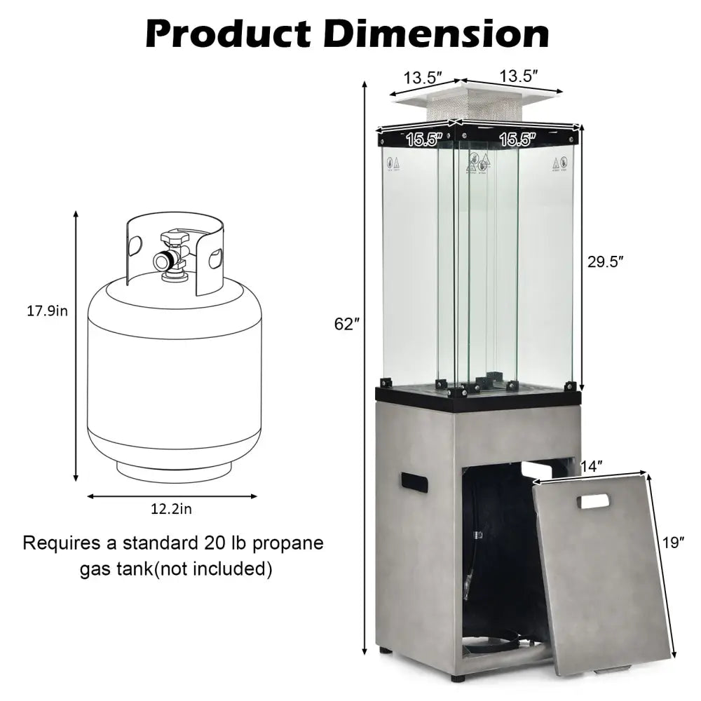 41 000 BTU Propane Patio Heater with Metal Hood-Gray - Gray - Patio Heaters