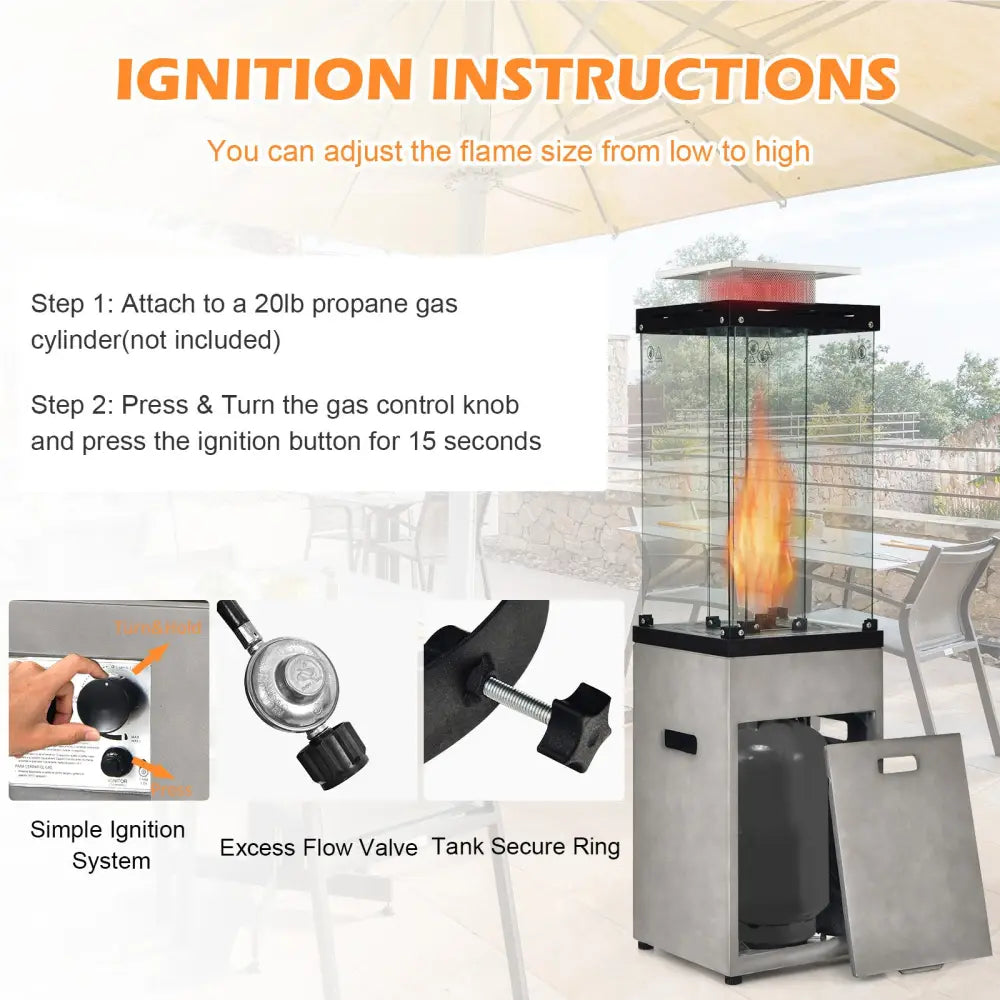 41 000 BTU Propane Patio Heater with Metal Hood-Gray - Gray - Patio Heaters