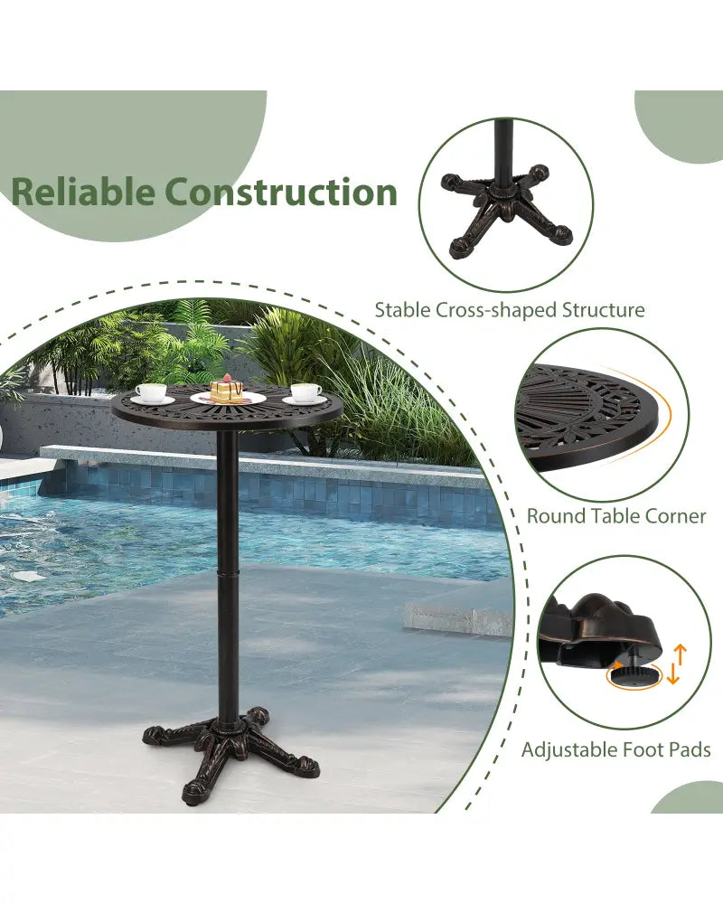 41.5 Inch Patio Round Bar Table Cast Aluminum Bistro Table for Garden-Bronze - Bronze - Patio Coffee Tables