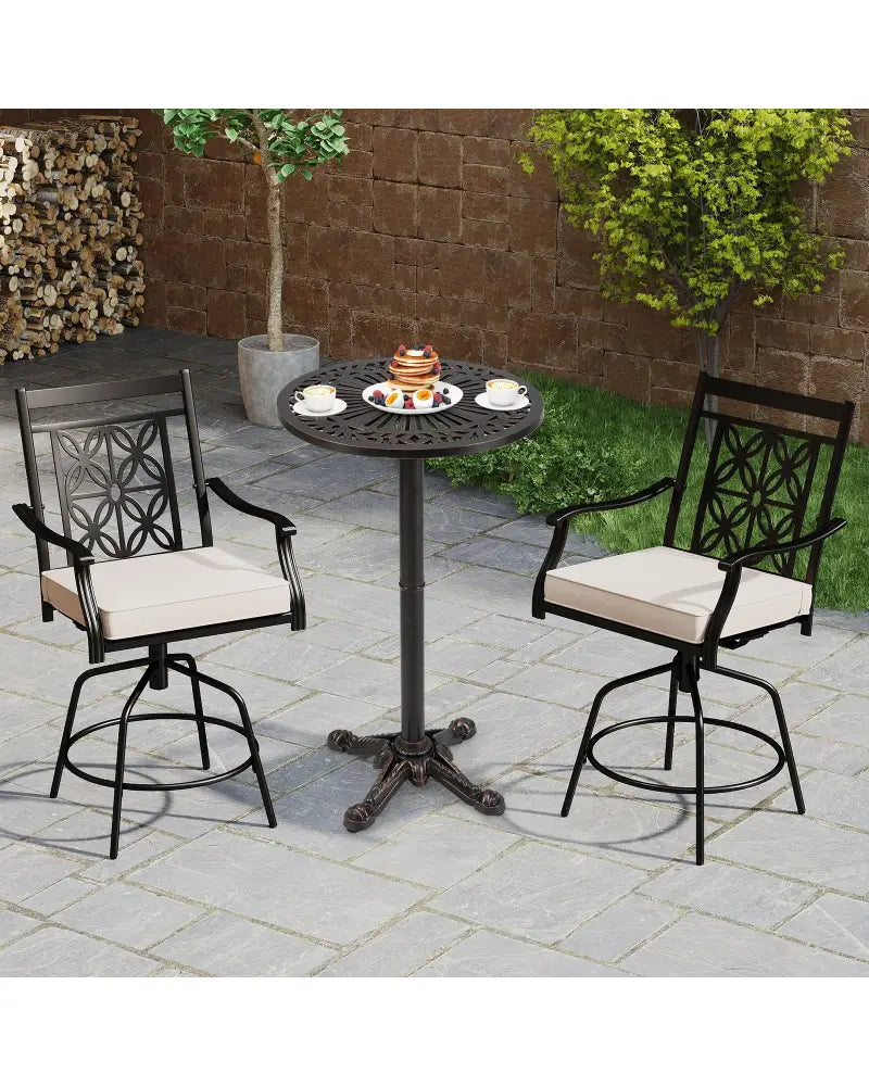 41.5 Inch Patio Round Bar Table Cast Aluminum Bistro Table for Garden-Bronze - Bronze - Patio Coffee Tables
