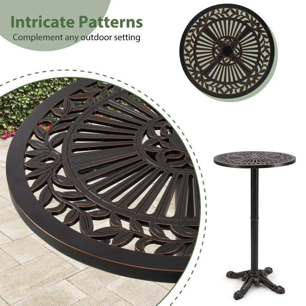 41.5 Inch Patio Round Bar Table Cast Aluminum Bistro Table for Garden-Bronze - Bronze - Patio Coffee Tables