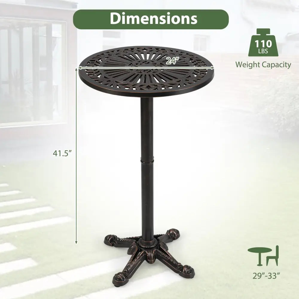 41.5 Inch Patio Round Bar Table Cast Aluminum Bistro Table for Garden-Bronze - Bronze - Patio Coffee Tables