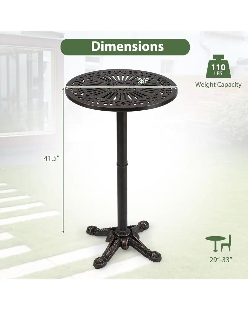 41.5 Inch Patio Round Bar Table Cast Aluminum Bistro Table for Garden-Bronze - Bronze - Patio Coffee Tables