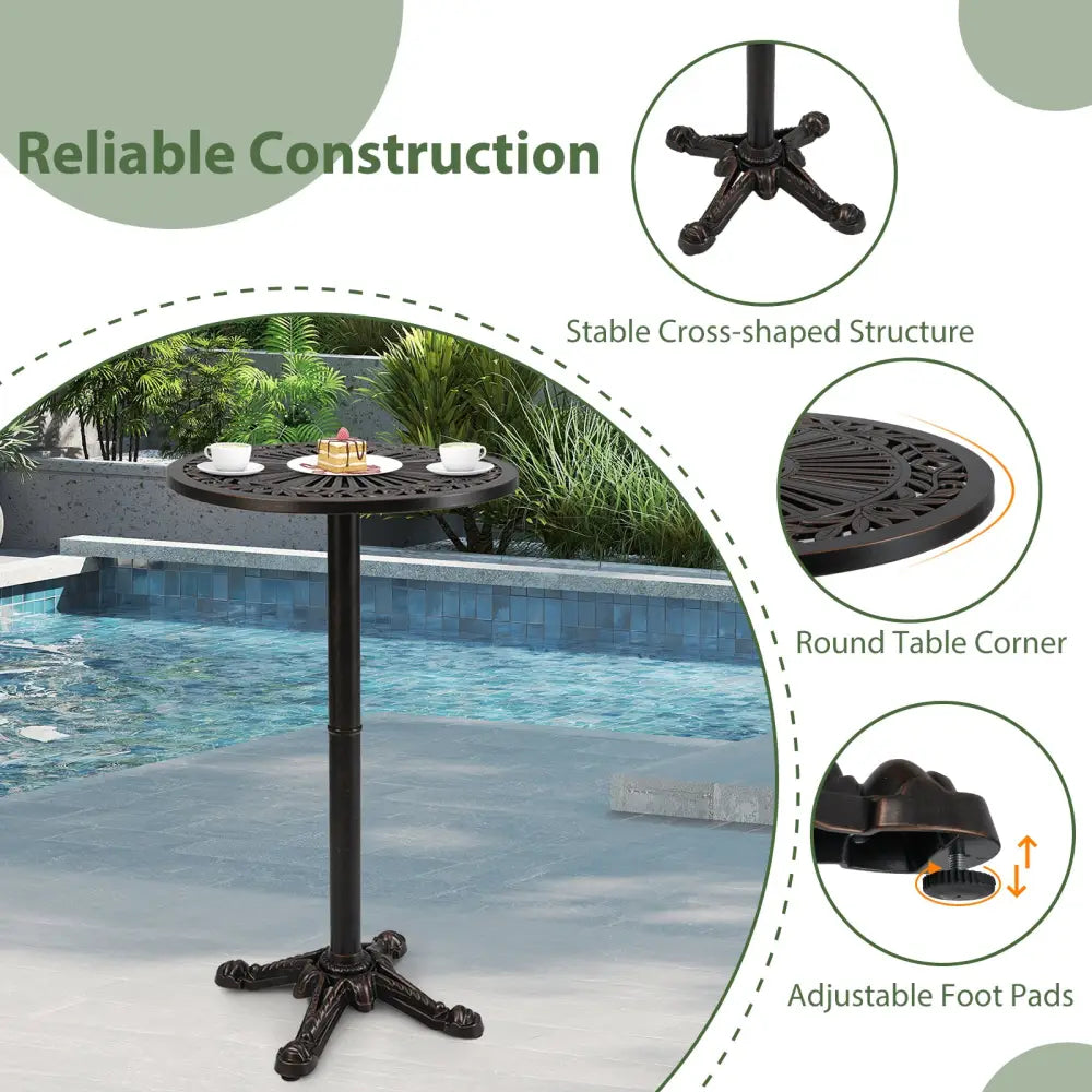 41.5 Inch Patio Round Bar Table Cast Aluminum Bistro Table for Garden-Bronze - Bronze - Patio Coffee Tables