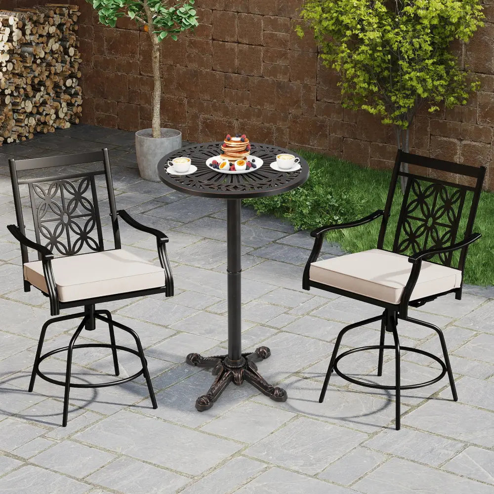 41.5 Inch Patio Round Bar Table Cast Aluminum Bistro Table for Garden-Bronze - Bronze - Patio Coffee Tables