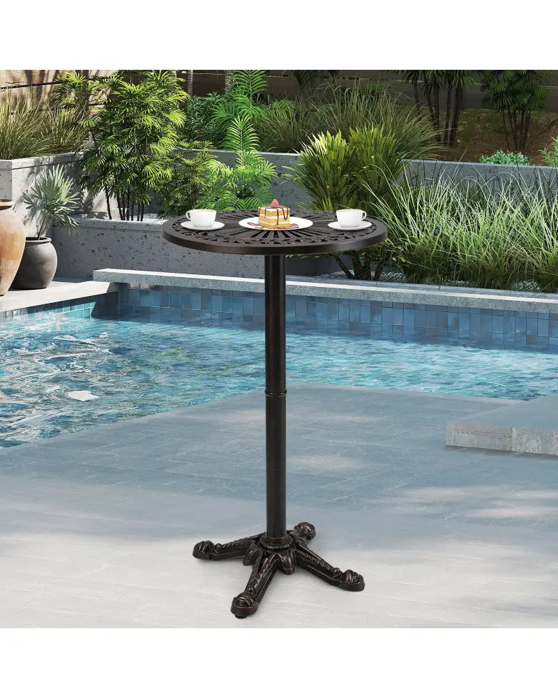 41.5 Inch Patio Round Bar Table Cast Aluminum Bistro Table for Garden-Bronze - Bronze - Patio Coffee Tables