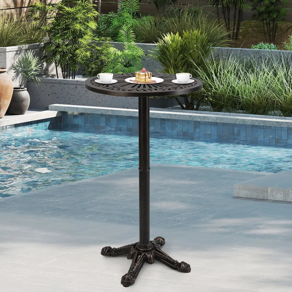 41.5 Inch Patio Round Bar Table Cast Aluminum Bistro Table for Garden-Bronze - Bronze - Patio Coffee Tables