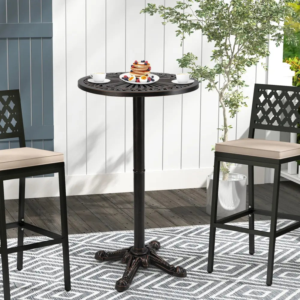 41.5 Inch Patio Round Bar Table Cast Aluminum Bistro Table for Garden-Bronze - Bronze - Patio Coffee Tables