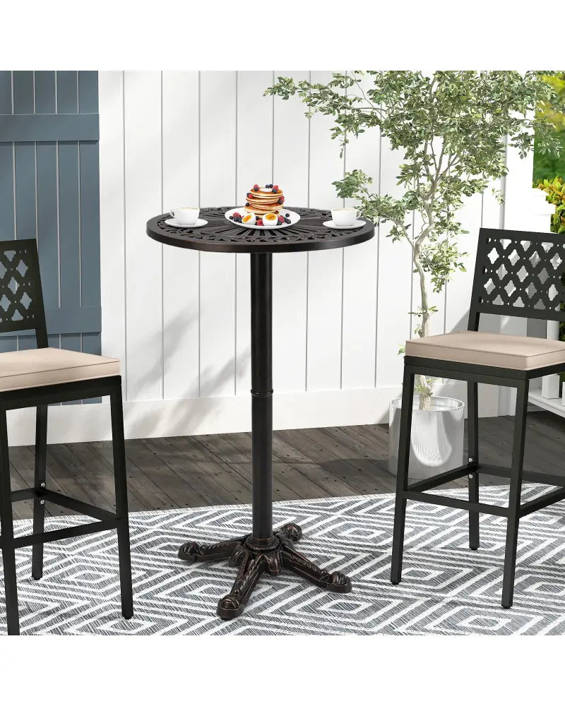 41.5 Inch Patio Round Bar Table Cast Aluminum Bistro Table for Garden-Bronze - Bronze - Patio Coffee Tables