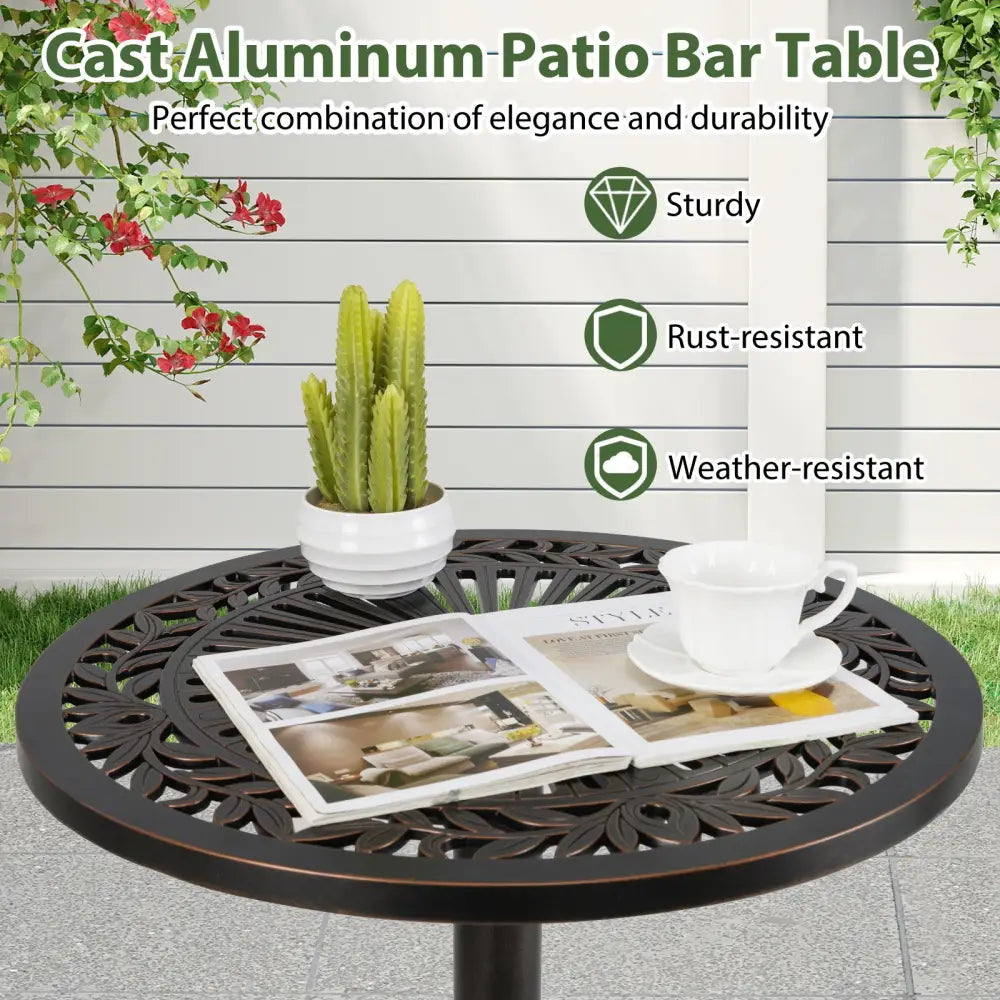 41.5 Inch Patio Round Bar Table Cast Aluminum Bistro Table for Garden-Bronze - Bronze - Patio Coffee Tables