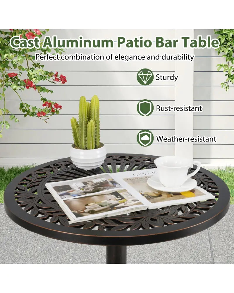41.5 Inch Patio Round Bar Table Cast Aluminum Bistro Table for Garden-Bronze - Bronze - Patio Coffee Tables