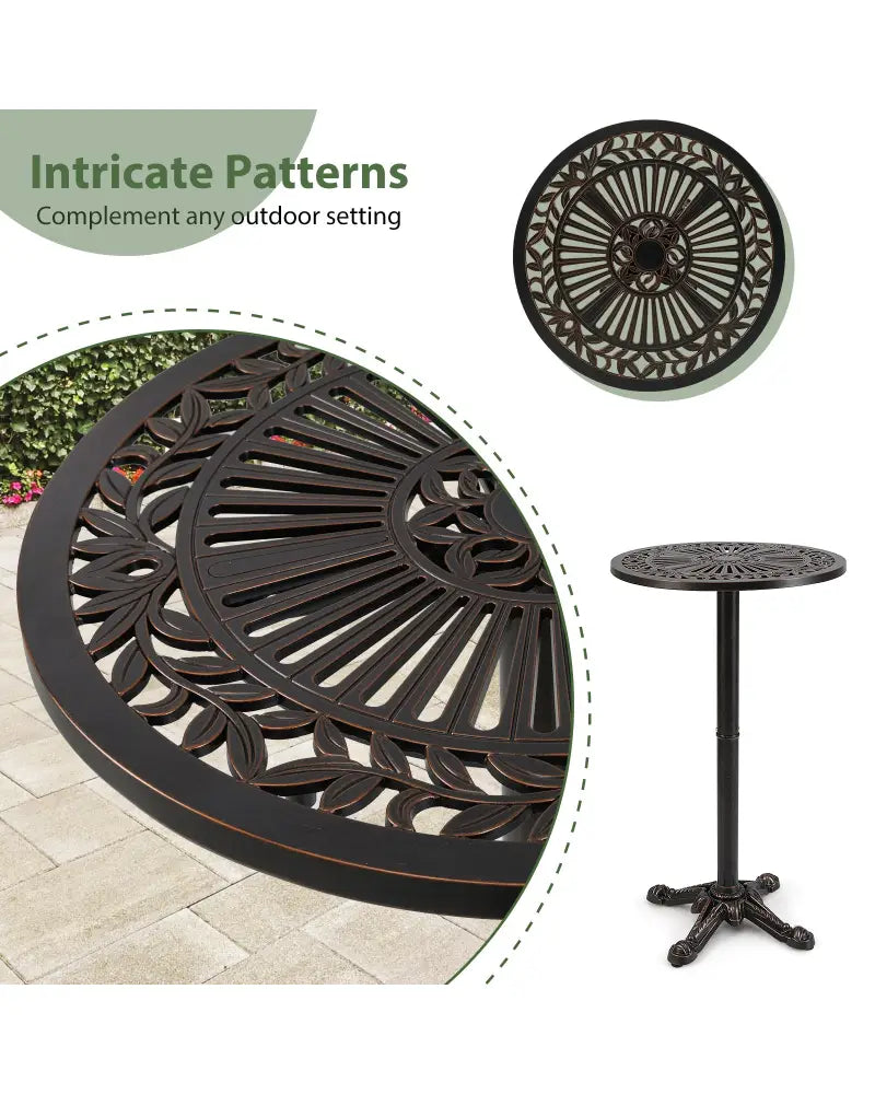 41.5 Inch Patio Round Bar Table Cast Aluminum Bistro Table for Garden-Bronze - Bronze - Patio Coffee Tables