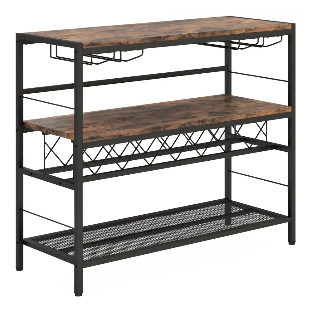 41 Inch 4-Tier Bar Table with Wine Rack and 4 Rows of Glass Holders-Rustic Brown - Rustic Brown - Wine Racks