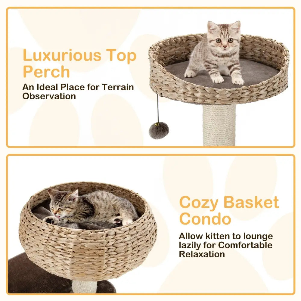 41 Inch Rattan Cat Tree with Napping Perch-Beige - Beige - Cat Trees Condos & Scratchers