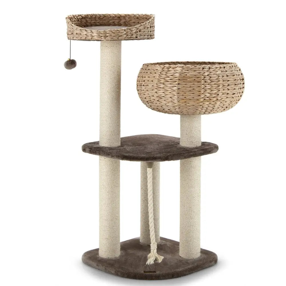 41 Inch Rattan Cat Tree with Napping Perch-Beige - Beige - Cat Trees Condos & Scratchers