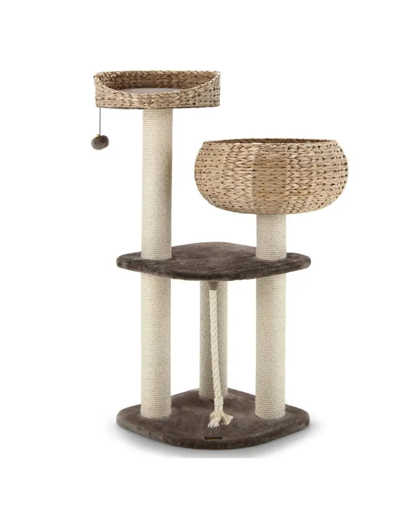 41 Inch Rattan Cat Tree with Napping Perch-Beige - Beige - Cat Trees Condos & Scratchers