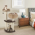 41 Inch Rattan Cat Tree with Napping Perch-Beige - Beige - Cat Trees Condos & Scratchers